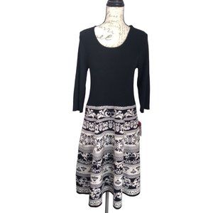 NWT Studio One Plus Womens Knit Tapestry Dress 3/4 Sleeve Black White Size 0X